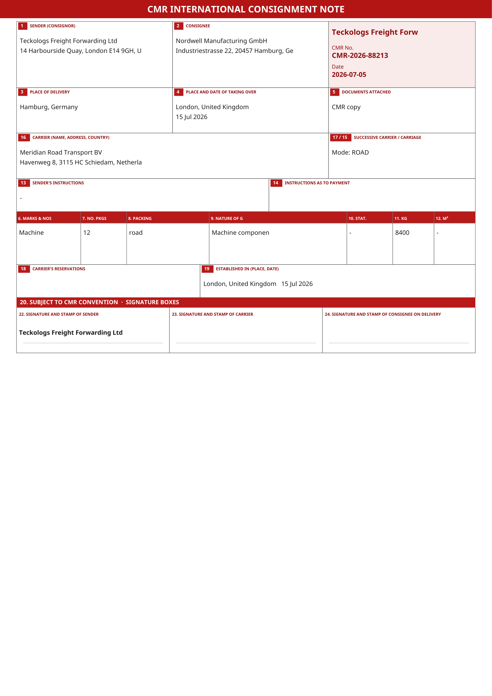 CMR consignment note