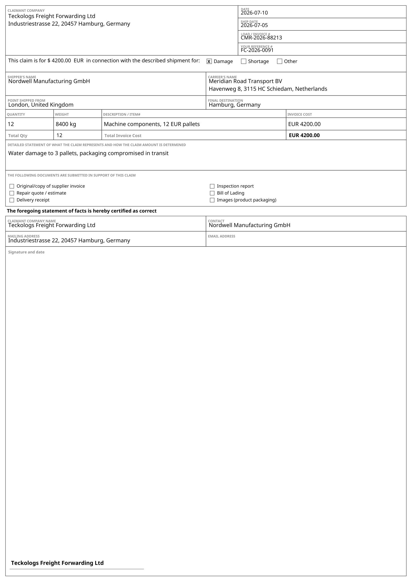 Freight claim
